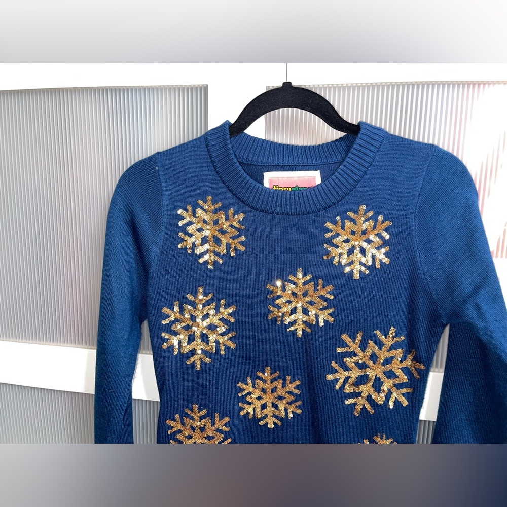 Women’s XS Tipsy Elves Navy Blue Gaudy Garland Christmas Sweater Dress - Picture 2 of 6